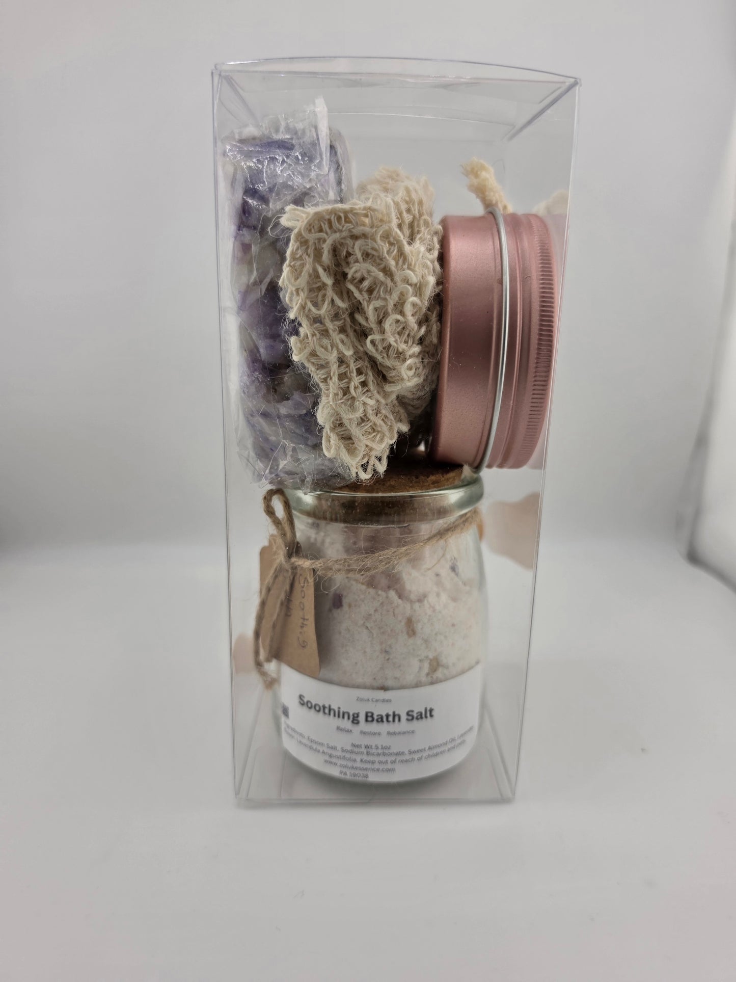 Soak, Scrub & Soothe Foot Spa Bundle – Foot Balm, Bath Salts, Soap Bar & FREE Exfoliating Sponge