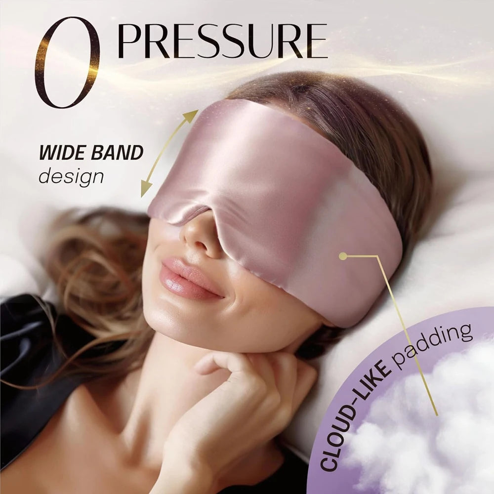 100% Mulberry Silk Sleeping Mask – Soft Padded Light-Blocking Eye Cover for Travel & Rest